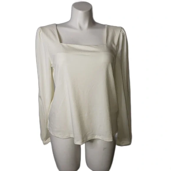 Banana Republic Long Sleeve Square Neck Dressy Ivory White Blouse Size XL NEW - Picture 9 of 9